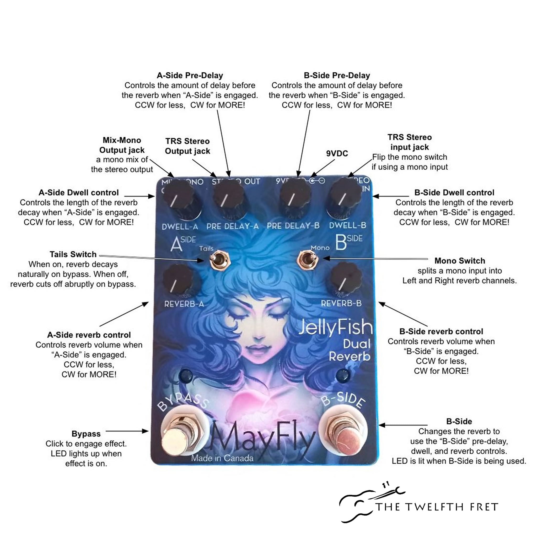 MayFly JellyFish Reverb Pedal - The Twelfth Fret