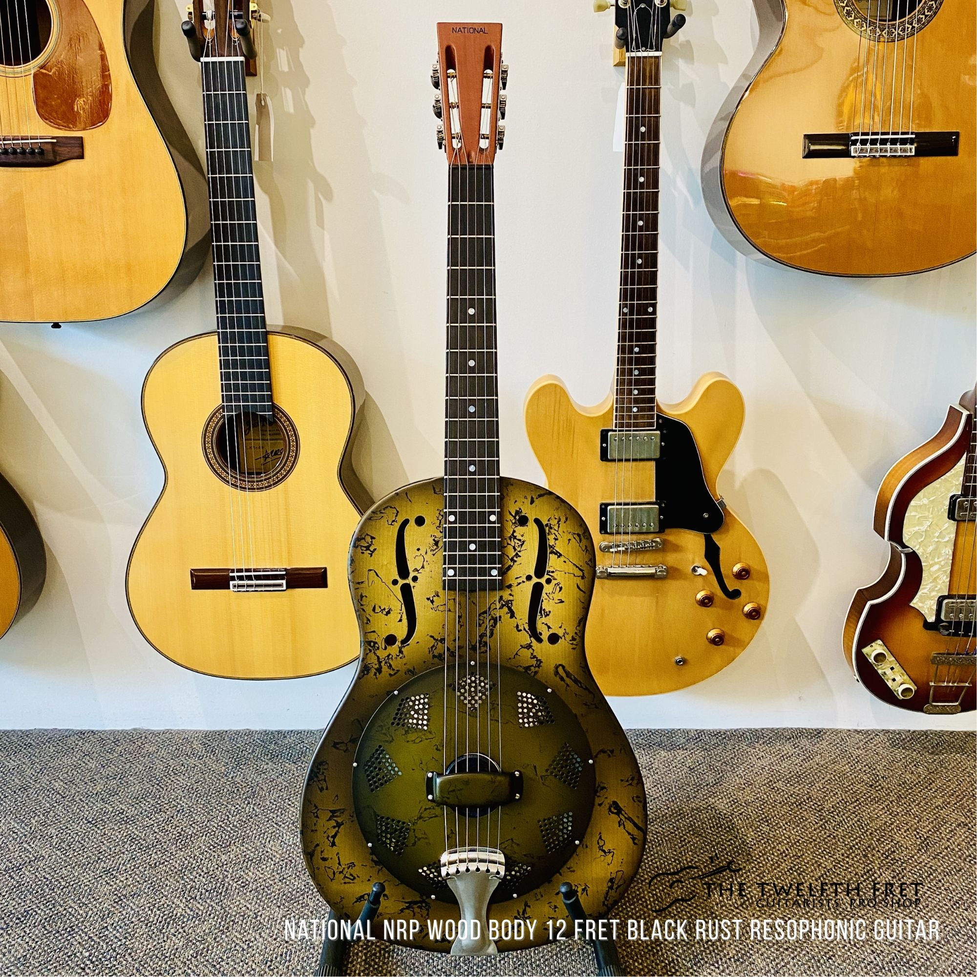 National NRP Wood Body 12 Fret Black Rust Resophonic Guitar - The Twelfth Fret