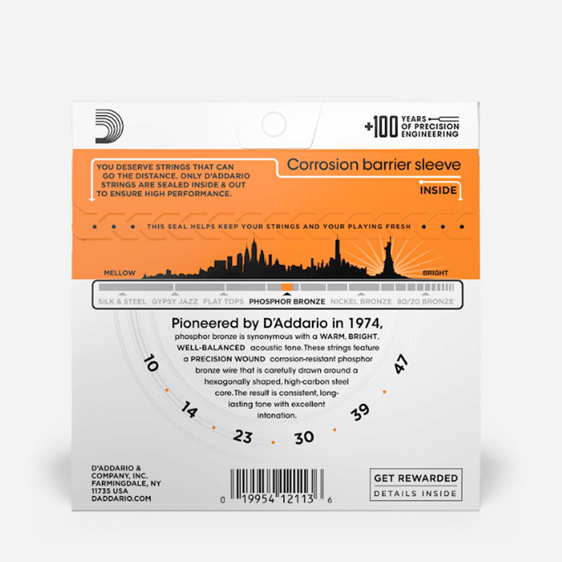 D'Addario Phosphor Bronze Acoustic Guitar Strings - .010-.047 Extra Light