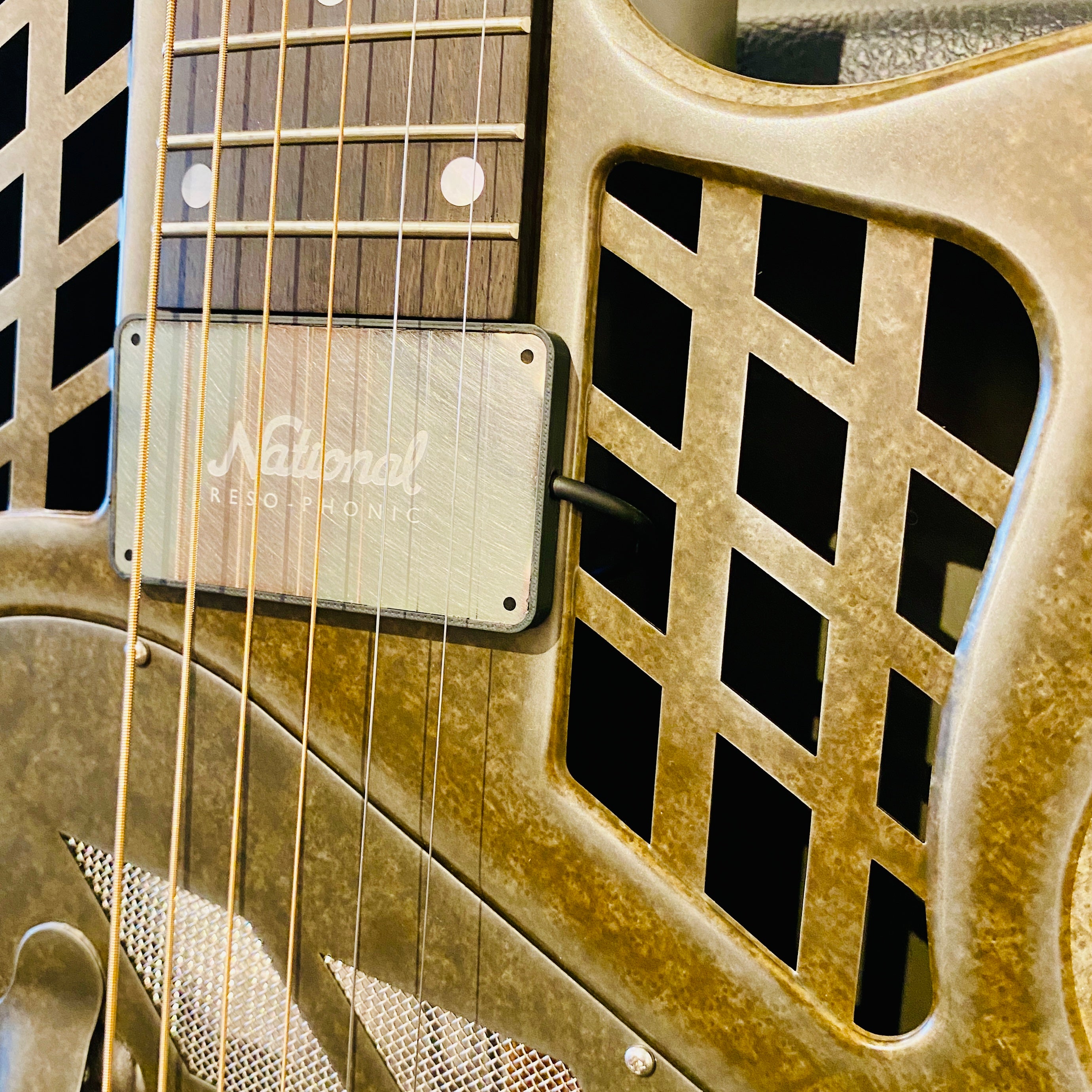 National Resophonic T-14 Cutaway Tricone , Weathered Steel Resophonic Guitar w/pickup