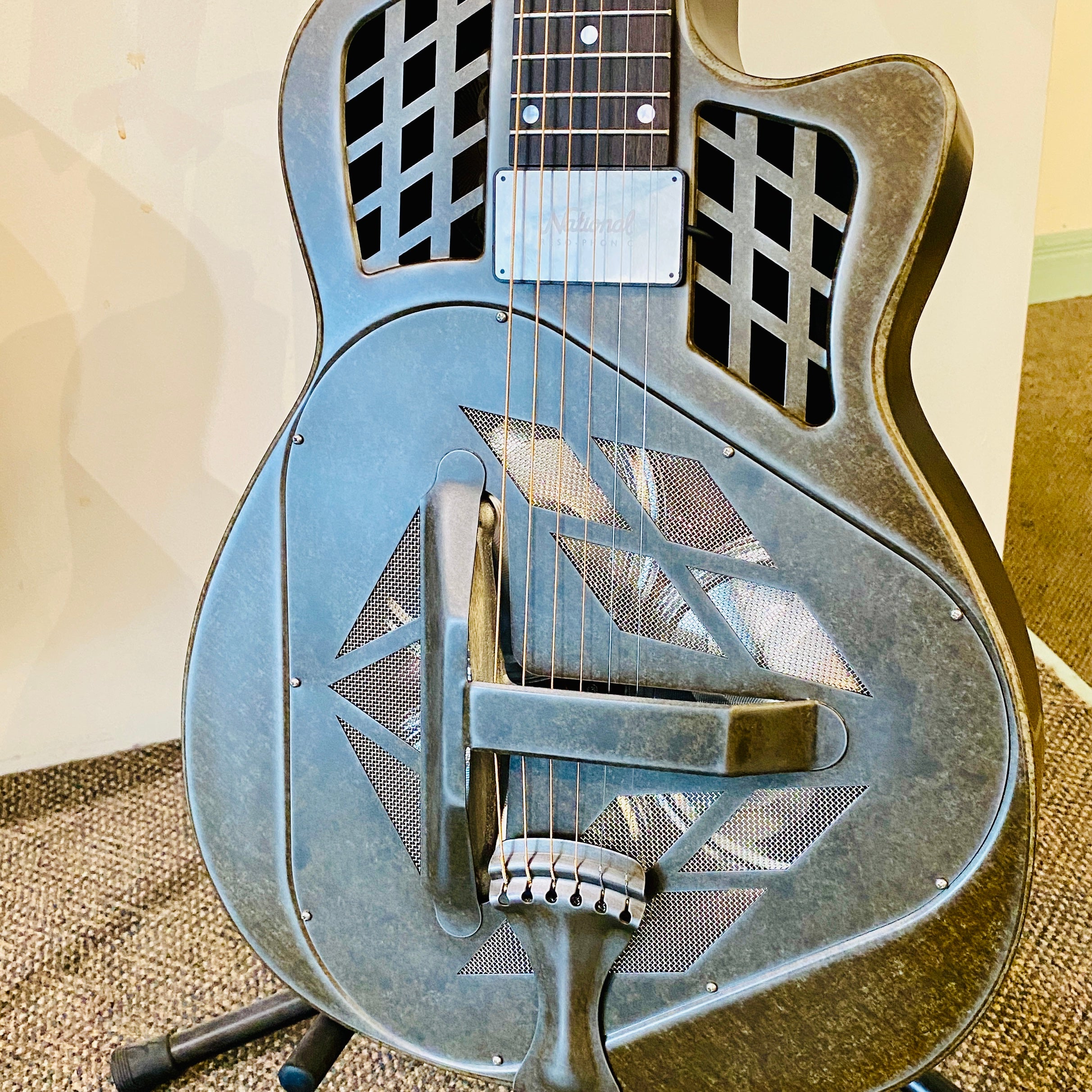 National Resophonic T-14 Cutaway Tricone , Weathered Steel Resophonic Guitar w/pickup