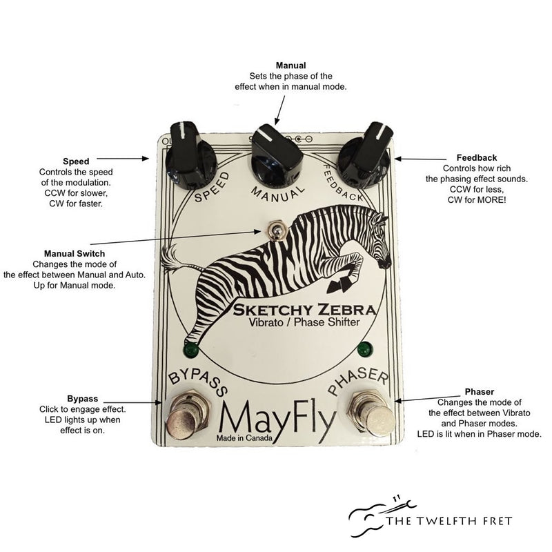 MayFly Sketchy Zebra Phase Shifter Pedal - The Twelfth Fret