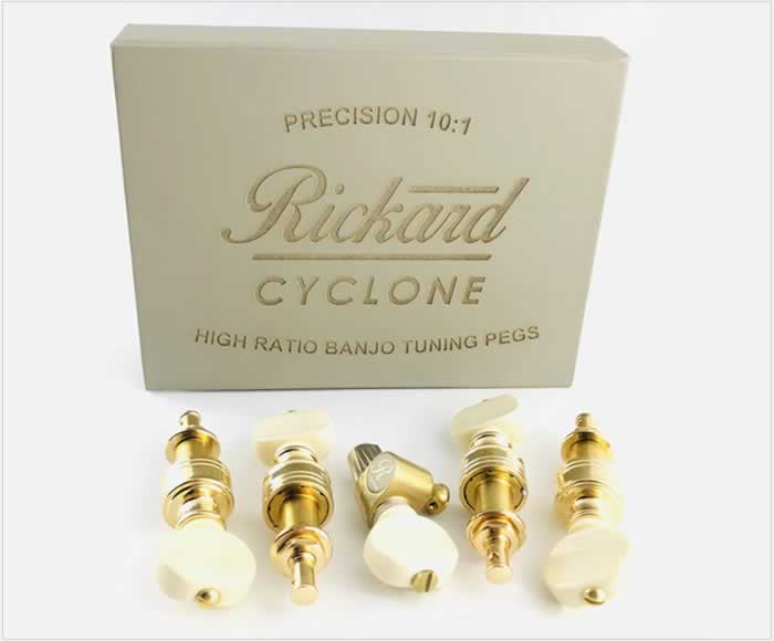 Rickard 10:1 High Ratio Tuners – Set of 5 - Gold Plated w/ Galalith Buttons - The Twelfth Fret