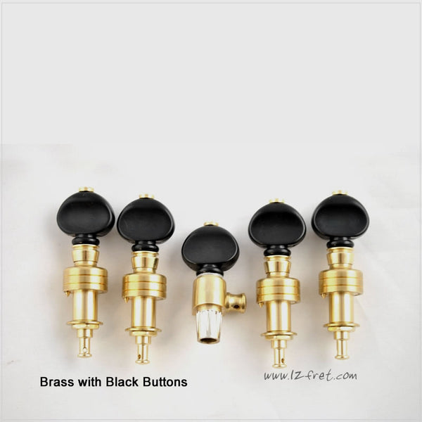 Rickard Cyclone High Ratio Banjo Tuners - Brass with Black Buttons - Set of 5